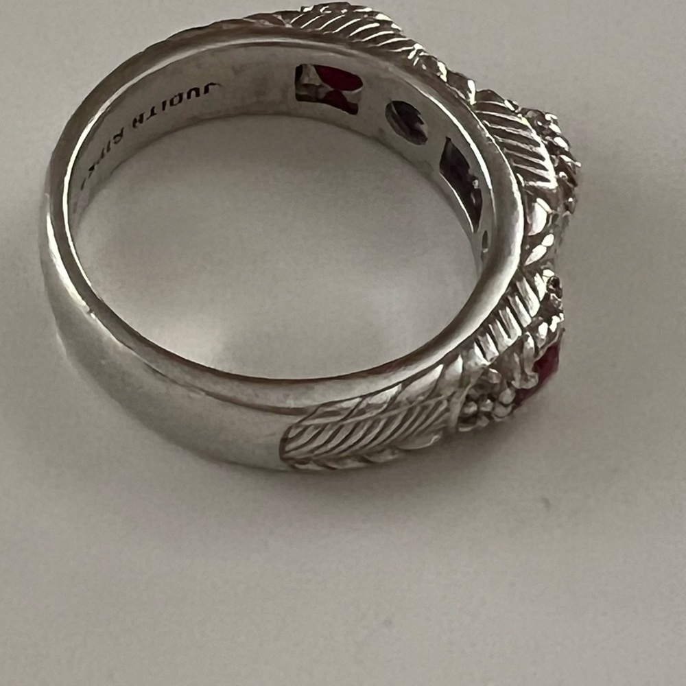 Judith Ripka 925 Sterling Silver 3 Stone Ruby Stacking Ring - Picture 8 of 14
